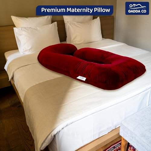 Image of GADDA CO Pregnancy Pillows for Sleeping J-Shape Full Body Pillow and Maternity Support - for Back, HIPS, Legs, Belly for Pregnant Women with Removable Washable Velvet Cover (Maroon)