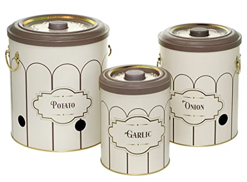 Lashuma Vorratsdosen Retro für Zwiebeln - Kartoffeln, Aufbewahrungsbox Knoblauch mit Deckel