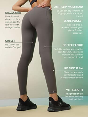 Image of Do It All Tights with Brand Print | Anti-Chafing | Performance Tights for Women | 4-Way Stretch | Yoga Gym Cardio Leggings | Sports Leggings | Active Wear for Women (CS601301XS Grey XS)