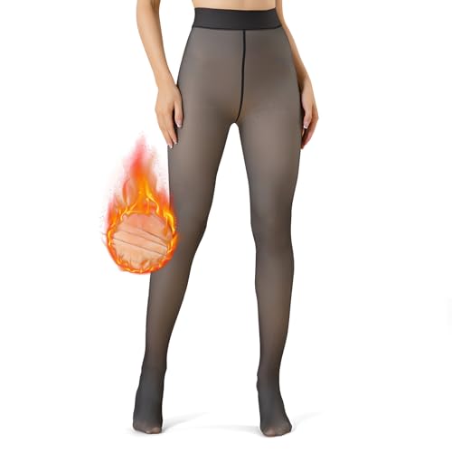 Image of Women's Fleece Lined Tights, Fake Translucent Warm Pantyhose Leggings, Winter Thick Tights-300g