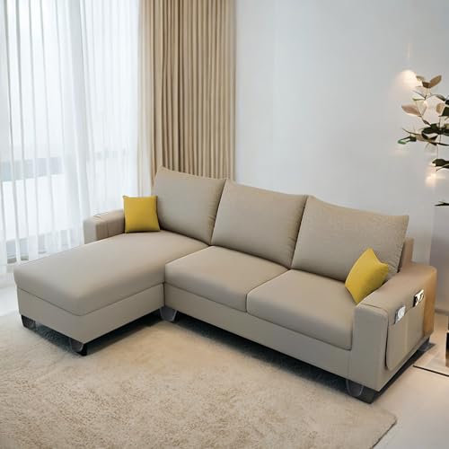 Casaliving Porto LHS L Shape Sofa Set for Living Room Premium Velvet Fabric (Creamm, 4S-LHS)