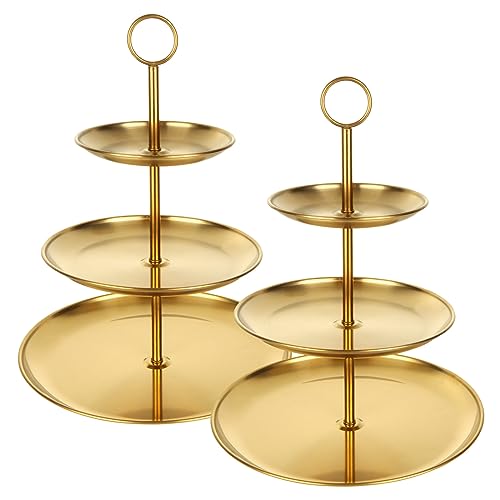 QTLCOHD 2Pcs 3 Tier Gold Cupcake Stand Stainless Steel Cupcake Tower Gold Tiered Dessert Stand Cup Cake Tier Stand Gold Serving Tray for Wedding Birthday Party