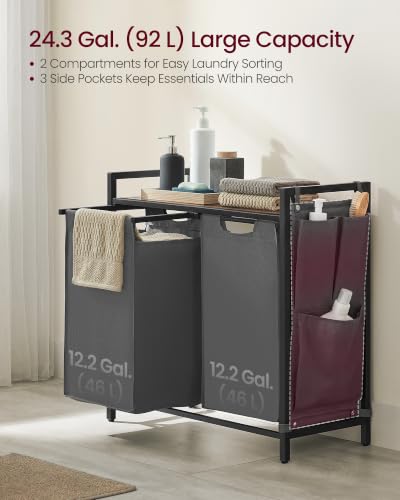 Image of VASAGLE Laundry Hamper with Shelf, 2 Pull-Out Bags, 2 x 12.1 Gallons (46 L)