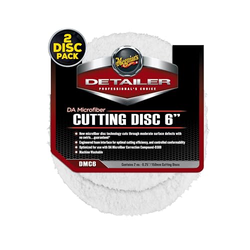 Meguiar's DA 6” Microfiber Cutting Disc, Microfiber Pads Compatible with a DA Polisher for Car Detailing, That Removes Moderate Scratches, Swirls, and Paint Defects, 2 Pack