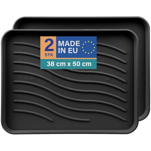 Bestlivings Schuhabtropfschale (2er Pack - Schwarz) Schuhablage (50x38x2,5cm) wasserdichte Schuhwanne - Aptropfunterlage für schmutzige und nasse Schuhe, Schuhmatte für Haus Garten