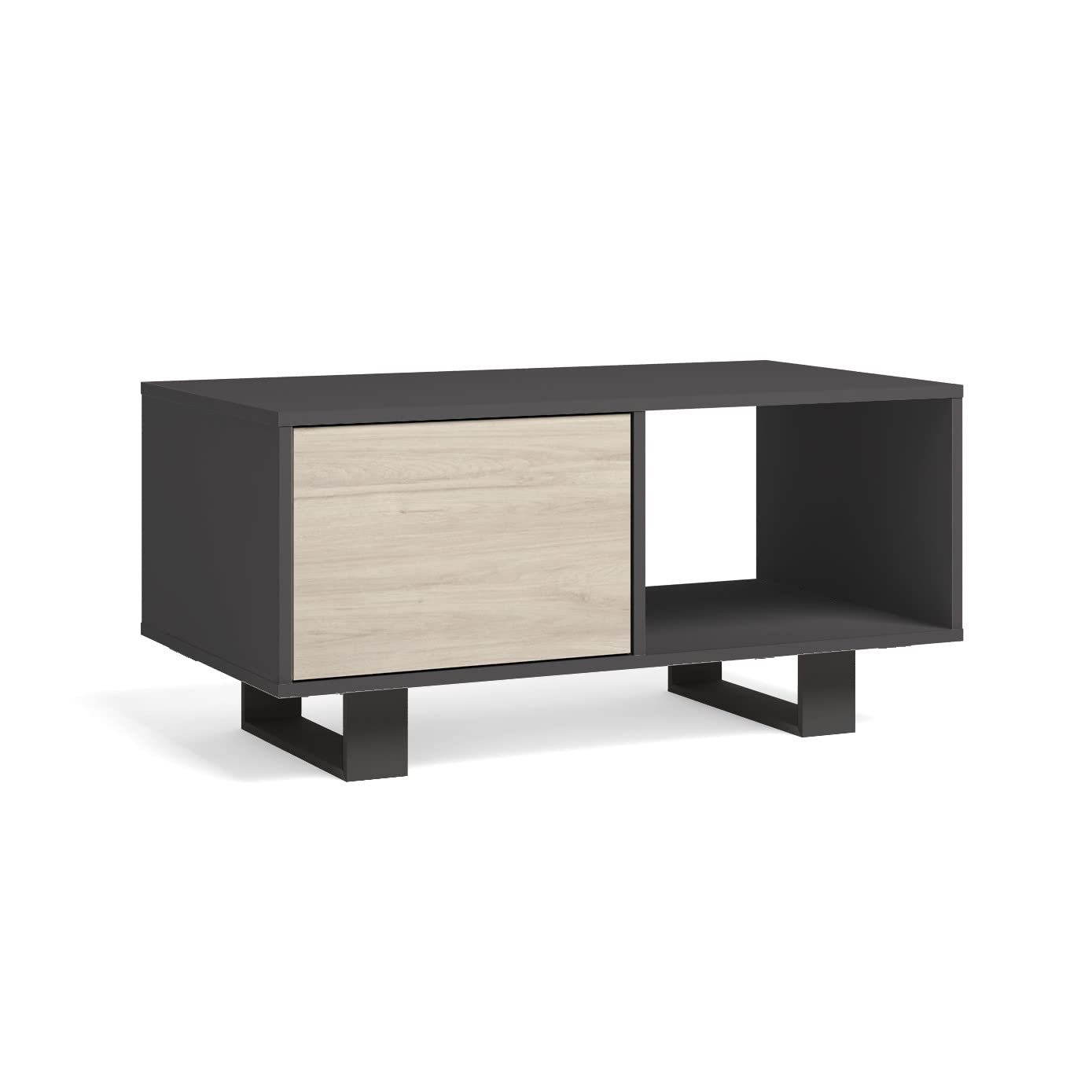 Skraut Home | Table Basse avec Portes | 92 x 50 x 45 cm | pour Salle à Manger | Modèle Wind | Finition Couleur Gris/Chêne