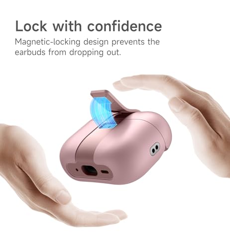 Image of SURITCH for AirPods Pro 2 / Pro Case, Magnetic Lock Bumper Cases Compatible with Airpods Pro 2nd / 1st Generation, Rugged Protective Cover with Stylish Hanging Lanyard Cases for Women Men, Pink