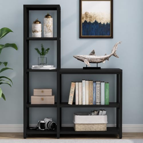 Image of Engineered Wood 8-Tier Bookshelf | Book Shelf Wooden for Home | Ladder Corner Bookshelves | 8 Shelves Display Rack Storage Shelf for Living Room | Black| 100x40x145 cm