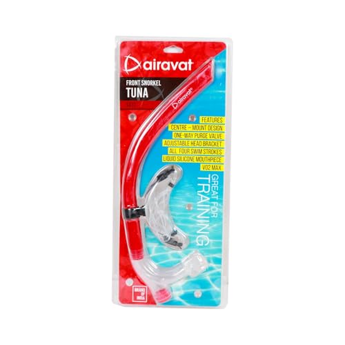 Image of AIRAVAT Front Snorkel Tuna, Dive Mask Easy-Breath Free Diving Snorkel for Snorkeling Scuba Diving Freediving Swimming, with Top Dry Valve (Red)