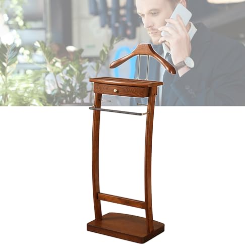 Porte-manteau en bois avec valet de nuit homme et étagère de rangement pour veste et chapeau