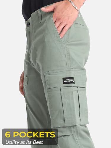 Image of Beyoung Cotton Lycra 6 Pocket Regular Fit Cargo Pants for Men | Cargo Trousers for Men