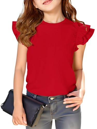 Image of Haloumoning Girls T Shirts Double Layer Ruffle Short Sleeve Kids Summer Crewneck Tunic Tee Tops 5-14 Years