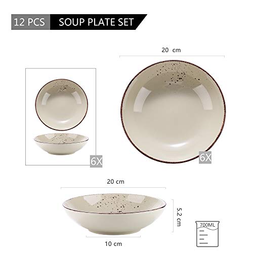 vancasso Suppenteller, Navia 12 teilig Tiefteller bunt aus Steingut, Geschirr Tellerset Suppenschalen, beige grün