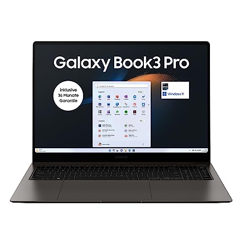 Samsung Galaxy Book3 Pro Laptop, 16" 3K 120Hz Display, Intel Core i5-1340P, 8GB RAM, 512GB SSD, Windows 11, QWERTZ Tastatur, Graphite, Inklusive 36 Monate Herstellergarantie [Exklusiv bei Amazon]