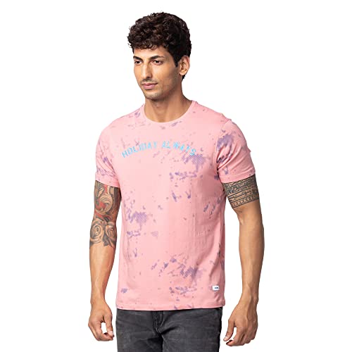 Image of Spykar Men's Slim Fit Round Neck Half Sleeve Printed Casual T-Shirt