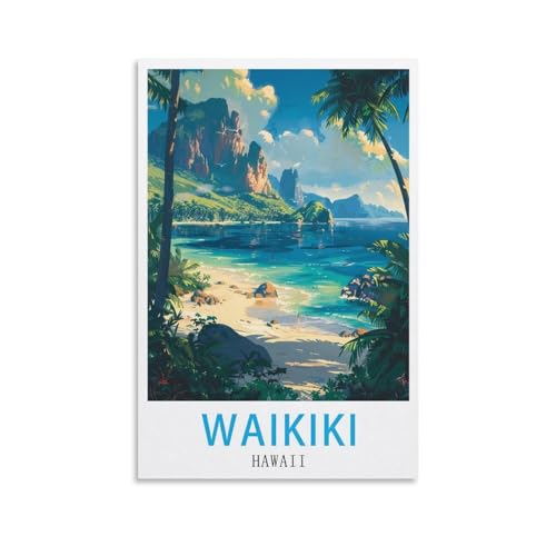 LNUYITR Waikiki Hawaii Vintage-Reiseposter, 20 x 30 cm, Leinwandkunst-Poster und Wandkunst, Bilddrucke, modernes Heimschlafzimmer-Dekor-Poster