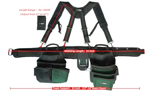 Image of MELOTOUGH 28-Pocket Pro Framer's Combo Apron Tool Belt and Heavy Duty Padded Suspenders with Magnetic Desinger for Technician /Maintenance /Carpenter /and Electrician's Tools(Olive Green)