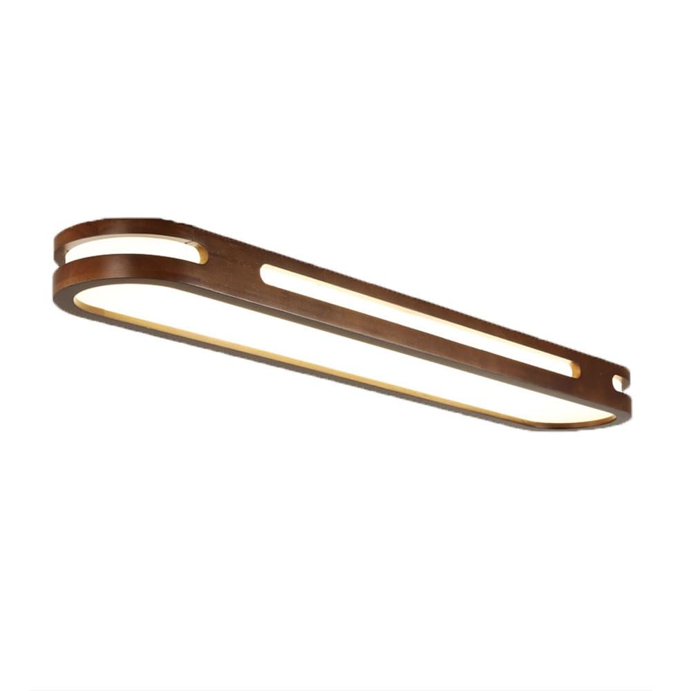 FEITENGDA Modern Wood Semi Flush Mount Ceiling Light Nordic Rectangular Wooden Ceiling Light Minimalist Linear Shape Close to Ceiling Lamp for Hallway Entryway Living Room(Walnut,Large)