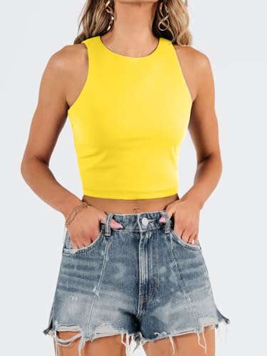 Image of EFAN Women's Double Lined Racerback Crop Tank Top | High Neck Slim Fit Sleeveless Workout Top, No-Bra Essential for Gym, Yoga & Going Out