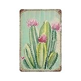 Letrero de metal personalizado con diseño de flor de cactus verde, decoración para jardín, baño, bar, pub, cafetería, club, regalo de festival para amigos, familia, decoración retro para el hogar