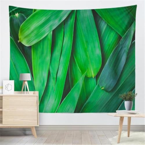 Tenture murale feuilles de bambou vert tissu géant 300x220 cm