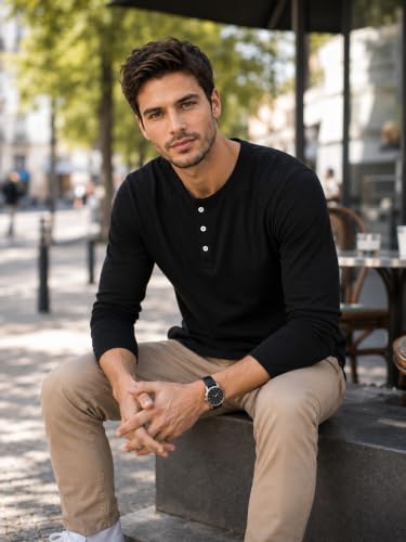 Image of London Hills t Shirt for man | Solid Henley t Shirts for Mens | Casual Wear Tshirt for man | Shirts Men | Tshirt Shirts Men | Full Sleeve t Shirt for Men's | Mens tees | t-Shirts Stylish Everyday Use
