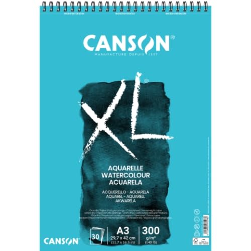 Spiralblock 30 Blatt XL® Aquarelle A3 300g/m2, feine Körnung weiß - 5 Stück