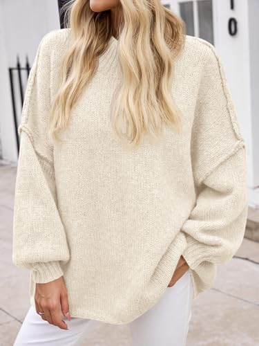 Image of Saodimallsu Womens Oversized Sweaters Mock Neck Batwing Long Sleeve 2026 Fall Trendy Ribbed Knit Casual Tunic Sweater