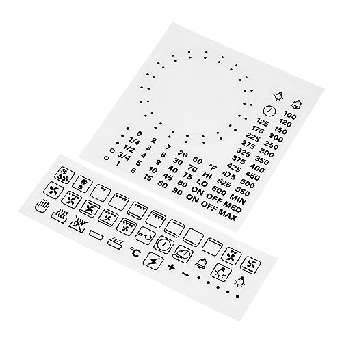 HALLMERS 36x Symbols + 45mm 52mm Dotted Dial Separate Custom Timer Fahrenheit Oven Temperature Decal Control Panel Labels (Black Print Clear Adhesive) Replacement Sticker Temp Knob Electric Gas Grill
