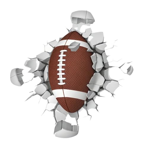 MOLUCKFU Sticker Mural 3d Ballon de Rugby « Mur Cassé » Déco Murale Amovible pour Chambre D’garçon et Filles, Fond D’écran Sport, Autocollant...
