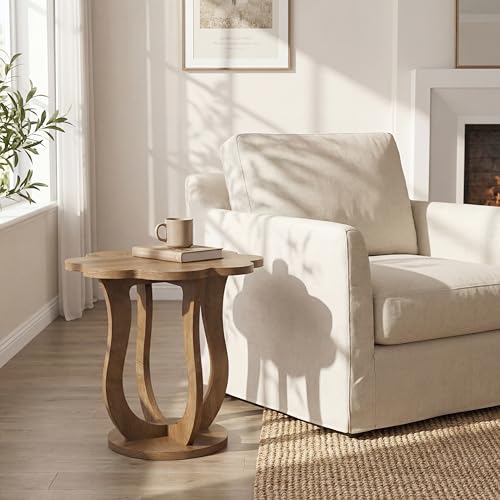 Tribesigns Beistelltisch, Modern Blumenform Couchtisch mit Stauraum für, Kleiner Nachttisch aus Holz, Snack-Tisch mit Künstlerischem Bein für Kleine Räume Wohnzimmer und Schlafzimmer, Braun, 1 PCS
