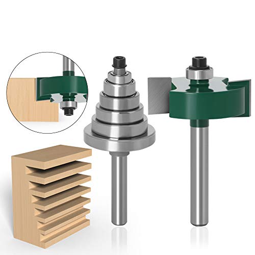 Baorder 1/4 Inch Shank Rabbeting Router Bit With 6 Interchangeable Bearings Set For Woodworking Slotting 3/8" 1/2" 5/8" 3/4" 7/8" 1-1/8"Depths #TOP2