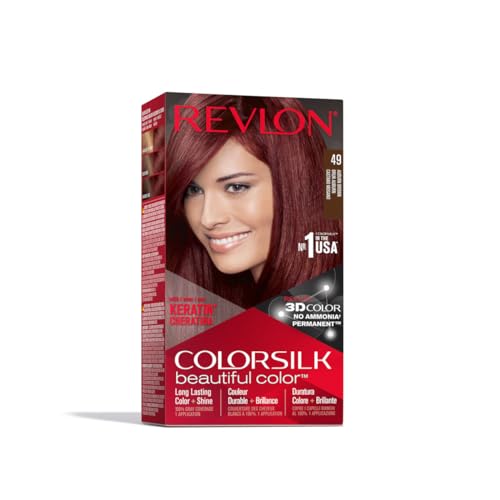 Revlon Colorsilk Beautiful Color, Permanent Hair Color with Keratin, 40ml + 40ml + 11.8ml – 49 Auburn Brown (Pack of 1)