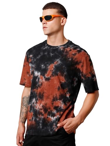 Image of Bewakoof Men's 100% Cotton Tie & Dye Oversized Fit Half Sleeve Round Neck T-Shirt | Casual Wear | Street Wear | Oversized t Shirt for Men Cotton | Baggy