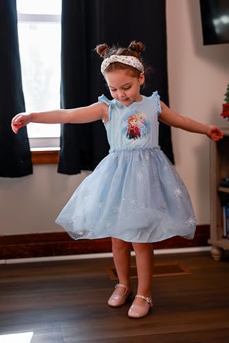 Image of Disney Princess Frozen Elsa Minnie Stitch Toddler Girl Tulle Tutu Dress Ruffle Sleeve Mesh Summer Birthday Party Clothes 2-9Y