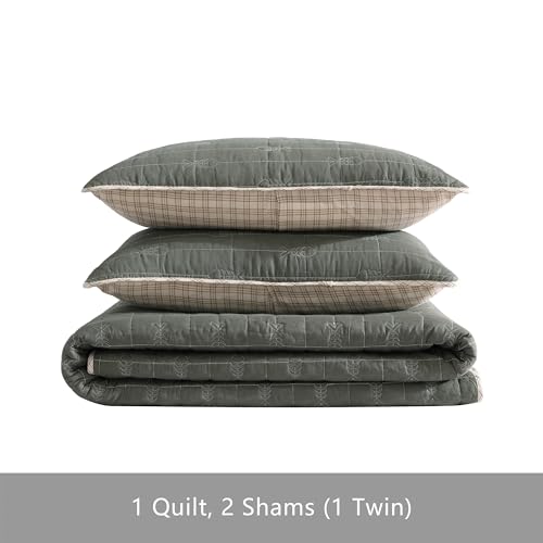 Image of Eddie Bauer - King Quilt Set, Reversible Cotton Bedding with Matching Shams, Lightweight Home Decor for All Seasons (Troutdale Green, King)