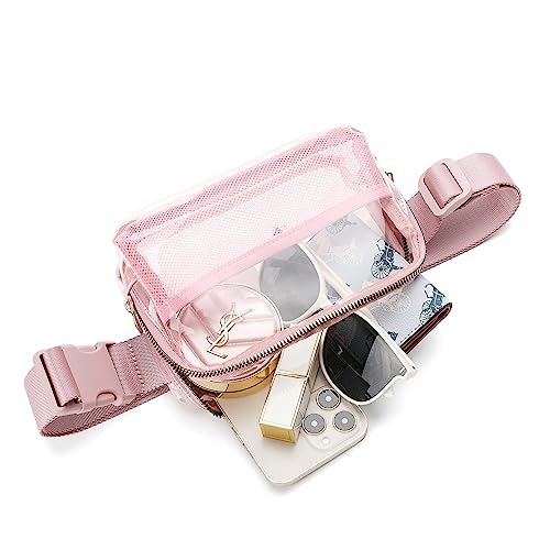 Image of PINK Clear Fanny Pack - Stadium Approved Crossbody Bag with Adjustable Strap for Women & Men - Concerts, Sports, Travelling, Hiking, Running