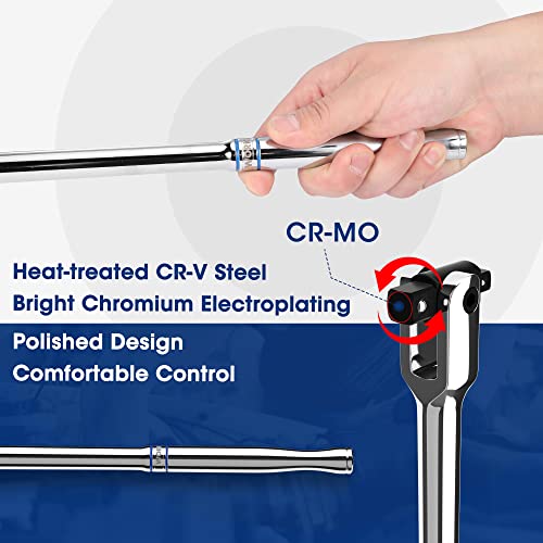 Workpro Dual Drive Breaker Bar, 3/8" & 1/2" Drive, Heavy Duty Breaker Bars, 24-Inch Length With 360° Rotatable Head, Spring-Loaded Detent Ball, Chrome Vanadium Steel Made #TOP2