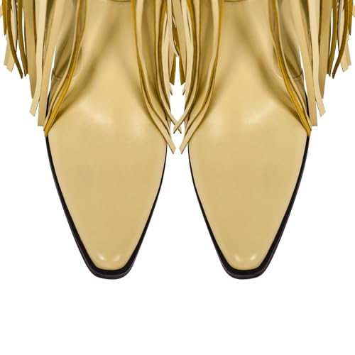 Image of richealnini Western Thigh High Cowboy Boots with Fringe Over Knee Wide Calf Cowgirl Boots