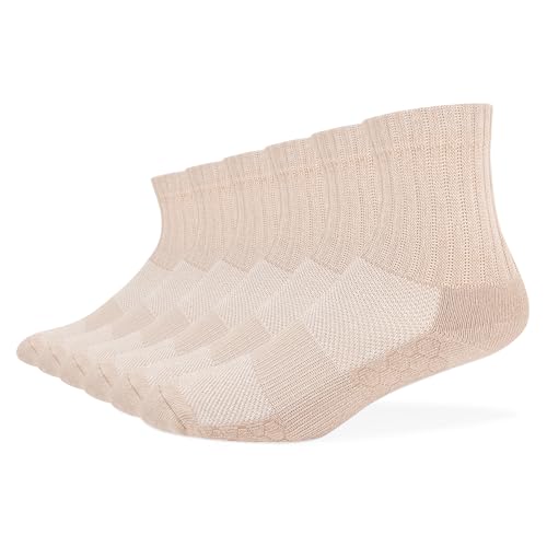 Men's Athletic Quarter Socks Cushioned Moisture Wicking with Arch Support Medium, 6 Pairs