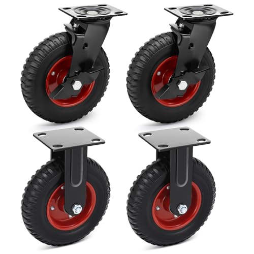 Humagineer 200mm Ruedas para Muebles Pesados 1000kg, Juego de 4 Ruedas de Caucho Sólido (2 Giratorias con Frenos + 2 Fijas), para Almacén y Maquinaria Pesada