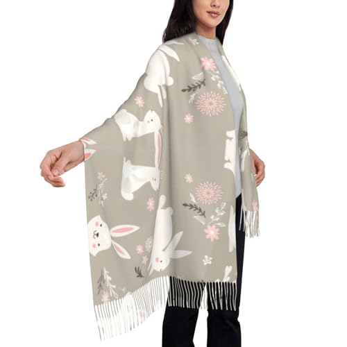 Easter Bunny Floral Ladies And Girls Tassel Scarf, Soft Faux Cashmere Scarf For Winter - Perfect For Autumn And Winter Wear2