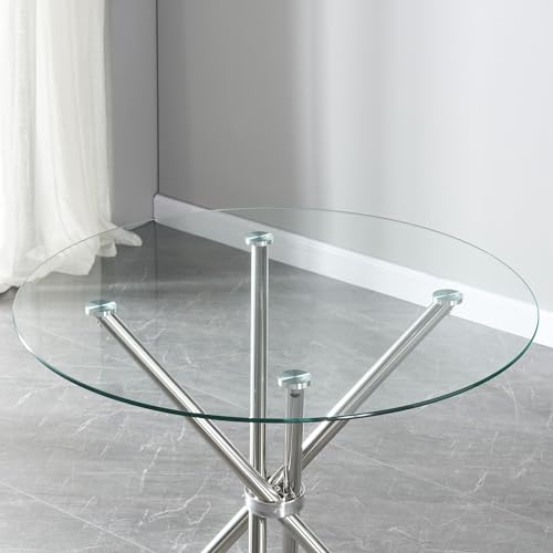 Panana 90cm Round Glass Kitchen Dining Table With Silver Chrome Legs Kitchen Table Ideal for Home Restaurants Pub Office, FRDTRDCR01909000-PWUI - Image 5