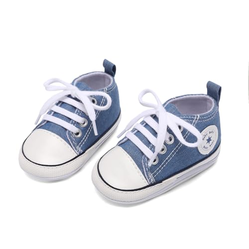 Image of Unisex Baby Girls Boys Canvas High-top Shoes, Newborn Infant Anti-Slip Soft Sole Frist Walking Breathable Sneakers
