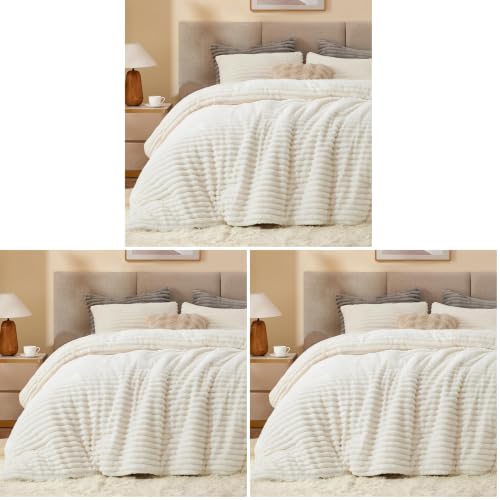 Image of BEDELITE Fleece Queen Comforter Set -Super Soft & Warm Fluffy Cream White Bedding, Luxury Fuzzy Heavy Bed Set for All Season with 2 Pillow Cases (Pack of 3)