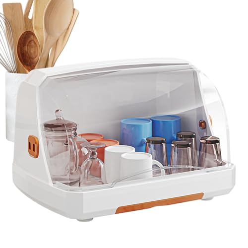 Dreuhuing Almacenamiento de biberones, bandeja de drenaje extraíble, contenedor de almacenamiento para tazas con tapa transparente, para armario de cocina, baño, cuarto de bebé