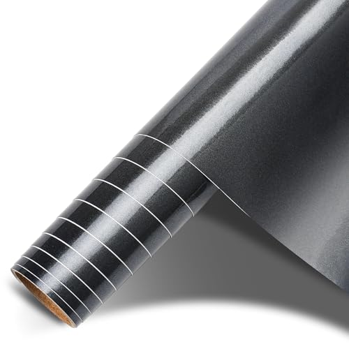 Image of Car Wrap Vinyl, 1ft x 5ft Gloss Metallic Charcoal Grey Vinyl Wrap for Cars - Bubble Free Vehicle Sheet Roll for Body Protection, Scratch Resistance (Gloss Metallic Charcoal Grey)