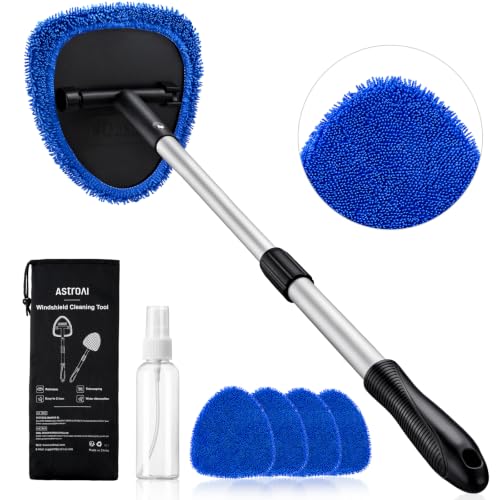 Image of AstroAI 32 inch Ultra-Long Windshield Cleaner Tool, Car Interior Window Detailing Cleaning Kit with Extendable Handle and 4 Upgraded Reusable Microfiber Pads, Auto Glass Wiper Brush Kit for Car&Home, Blue
