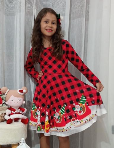 image for Arshiner Girls Long Sleeve Stretchy Dress A line Twirly Skater School 