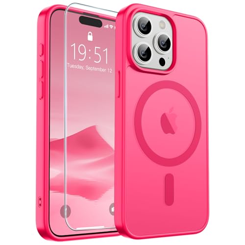 Image of SUPFINE Magnetic for iPhone 15 Pro Case (Compatible with MagSafe) (Military Grade Drop Protection) Slim Translucent Matte Shockproof Phone Cover,Hot Pink